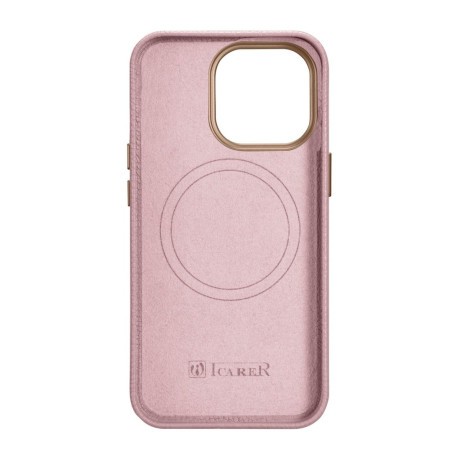 Кожаный чехол iCarer Litchi Premium для iPhone 14 Pro Max - розовый