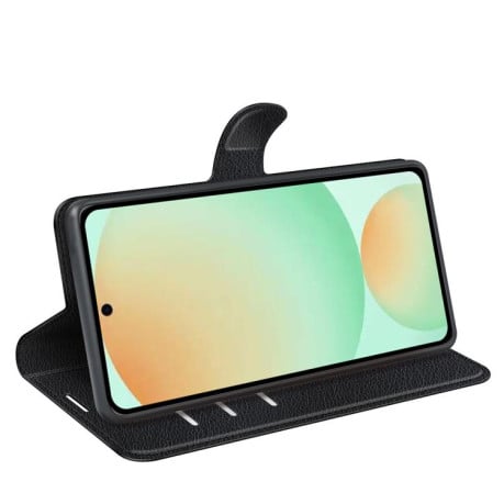 Чехол-книжка с фактурой Litchi и магнитным хлястиком на Samsung Galaxy S25 FE 5G - черный