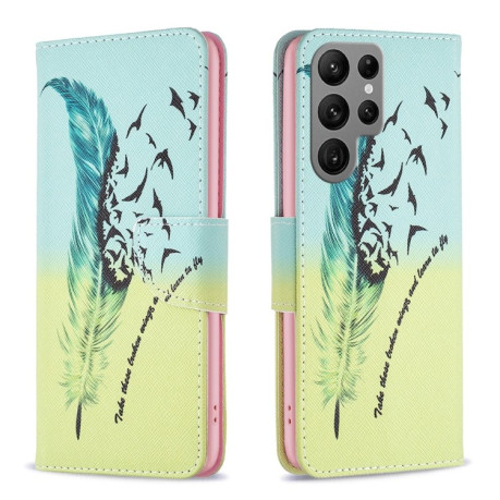 Чехол-книжка Colored Drawing Pattern для Samsung Galaxy S25 Ultra 5G - Feather