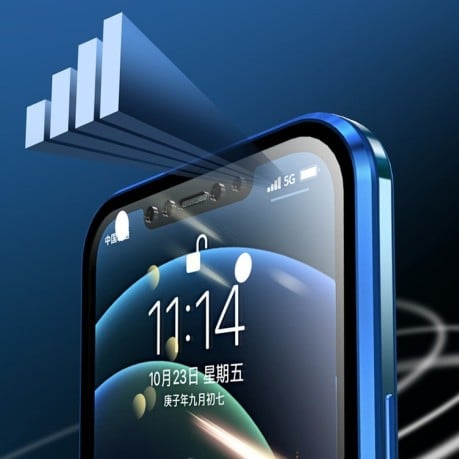 Двухсторонний магнитный чехол Electroplating Frame для iPhone 12 Pro Max - синий