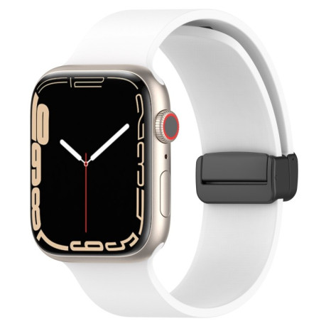 Силиконовый ремешок Magnetic Black Buckle Smooth для Apple Watch 10 46mm/Ultra 49mm / Series 8/7 45mm / 44mm / 42mm /42mm - белый
