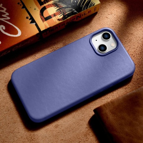 Кожаный чехол iCarer Genuine Leather (MagSafe) для iPhone 14 Plus - фиолетовый