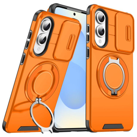 Противоударный чехол Sliding Camshield Ring Holder для Samsung Galaxy S25 Edge 5G - оранжевый