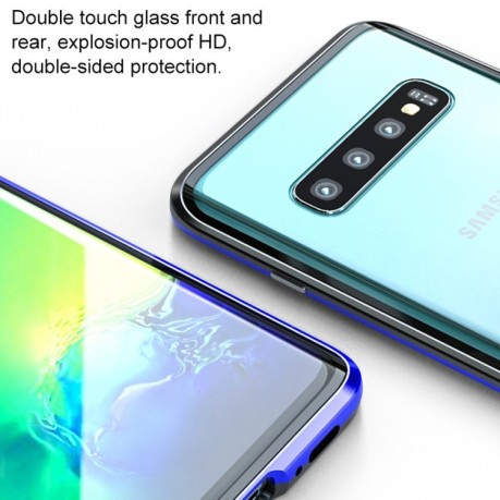 Двусторонний магнитный чехол Magnetic Angular Frame Tempered Glass на Samsung Galaxy S10 + Plus - черно- золотой