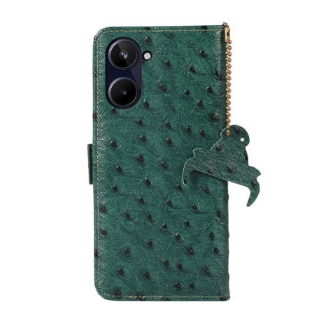 Кожаный чехол-книжка Ostrich Pattern RFID Genuine для Realme 10 4G - зеленый