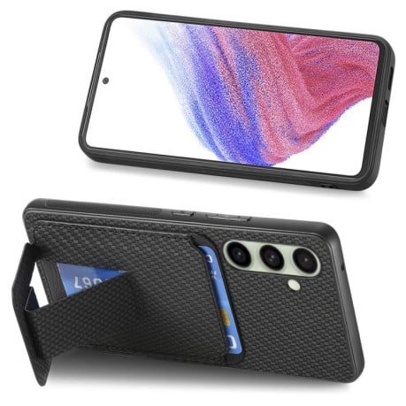 Противоударный чехол Carbon Fiber Card Bag для Samsung Galaxy A56 5G - черный