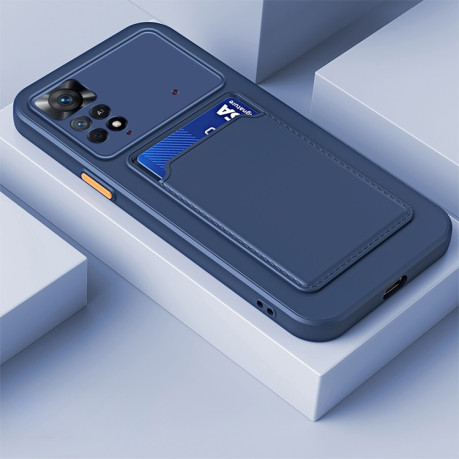 Противоударный чехол Card Slot Design для Xiaomi Redmi Note 11 / Poco M4 Pro 4G - темно-синий