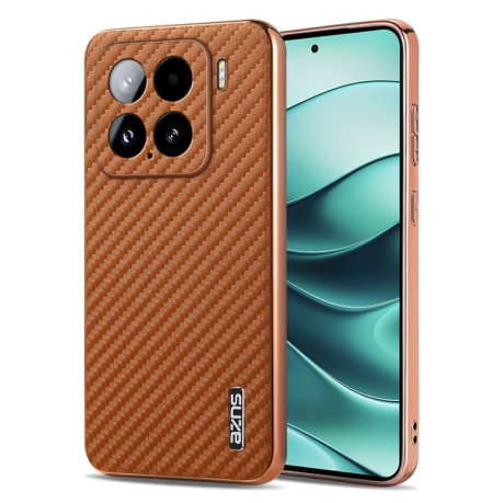 Ударозахисний чохол AZNS Electroplated Edge Carbon Fiber Texture на Xiaomi 15 - коричневий