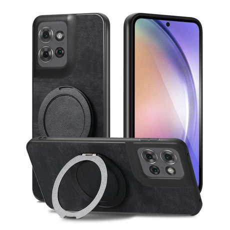 Чехол Retro Leather Rotation Round Holder с поворотным держателем для Motorola Moto G15 / G15 Power/G17/G17 Power — чёрный