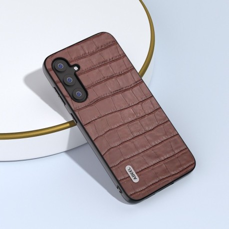 Противоударный чехол ABEEL Crocodile Texture Genuine Leather для Samsung Galaxy S23 FE 5G - коричневый