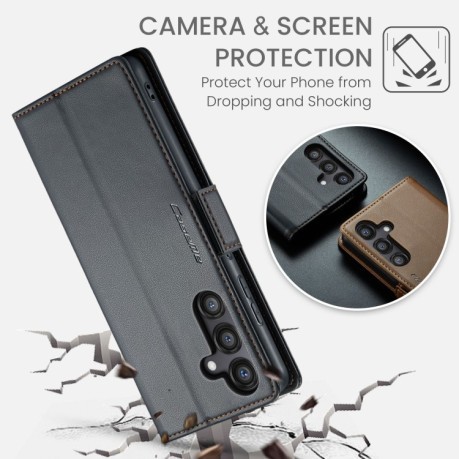 Чехол-книжка CaseMe 023 Butterfly Buckle Litchi Texture RFID Anti-theft Leather для Samsung Galaxy S24 FE 5G - черный
