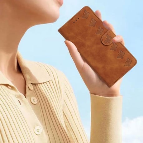 Чохол-книжка Seven Butterflies Embossed Leather для Xiaomi 14T Pro - коричневий