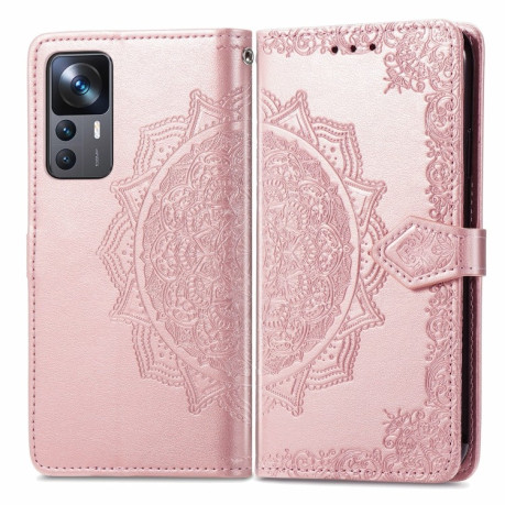 Чехол-книжка Lucky Clover Halfway Mandala Embossing Pattern на Xiaomi 12T / 12T Pro / Redmi K50 Ultra - розовое золото