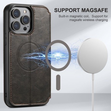 Чехол-книжка Suteni J05 Leather Magnetic MagSafe для iPhone 16 Pro Max - черный