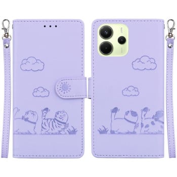 Чехол-книжка Cute Cats RFID Leather для Xiaomi Redmi Note 14 4G 164.84mm - фиолетовый