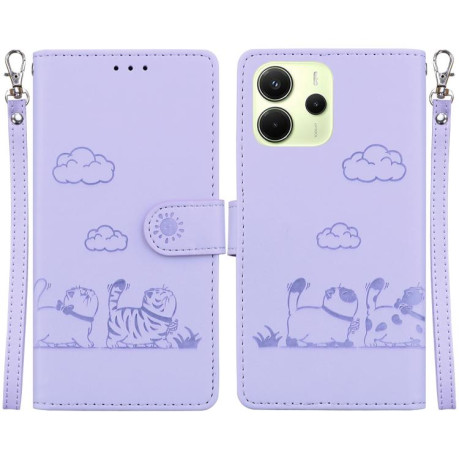 Чехол-книжка Cute Cats RFID Leather для Xiaomi Redmi Note 14 4G 164.84mm - фиолетовый