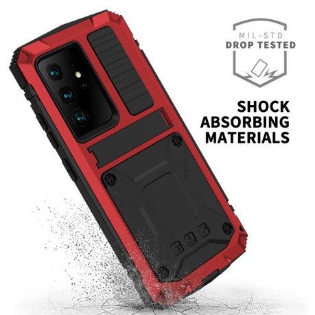 Противоударный металлический чехол R-JUST Dustproof на Samsung Galaxy S21 Ultra - красный