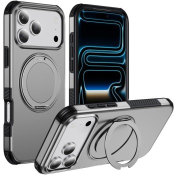 Ударозахисний чохол Magnetic Rotating Ring Holder на iPhone 18 Pro — сріблястий
