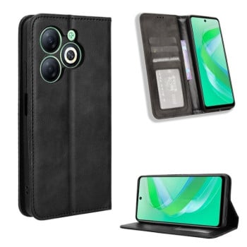 Чехол-книжка Magnetic Buckle Retro Crazy Horse Texture на Infinix Smart 8 - черный