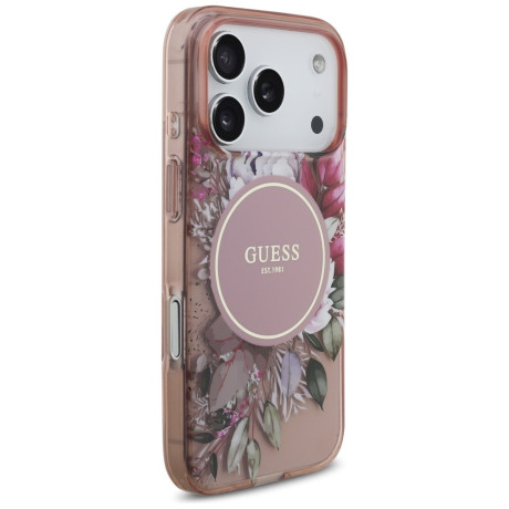 Оригінальний чохол Guess IML Flowers Pearl Strap з MagSafe на iPhone 17 Pro - Pink