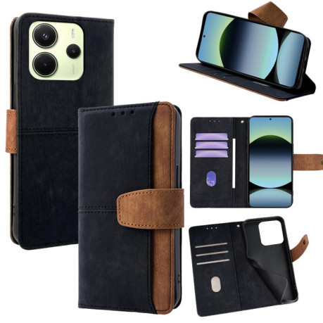 Чехол-книжка Color Stitching Skin Feel Leather RFID Blocking на Xiaomi Redmi Note 14 4G 164.84mm - черный