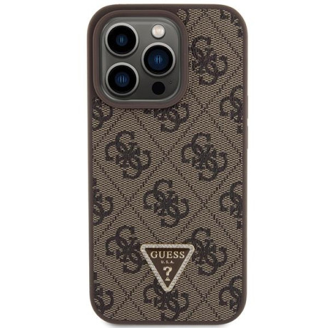 Оригинальный чехол Guess Leather Triangle Strass для iPhone 15 Pro - brown (GUHCP15LP4TDPW)