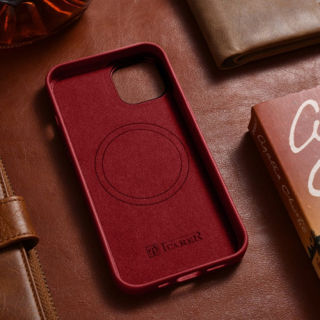 Шкіряний чохол iCarer Genuine Leather (MagSafe) для iPhone 14 Plus - червоний