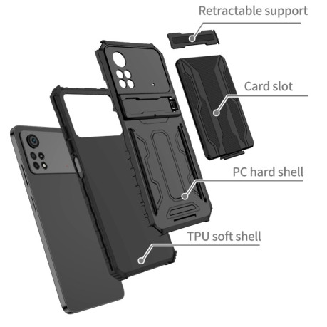 Противоударный чехол Kickstand Armor Card Wallet для Xiaomi Poco X4 Pro 5G - черный
