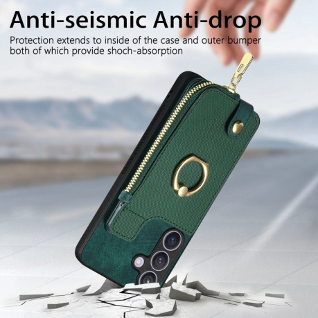 Чохол Cross Leather Ring Vertical Zipper Wallet на Samsung Galaxy S24+ 5G - зелений