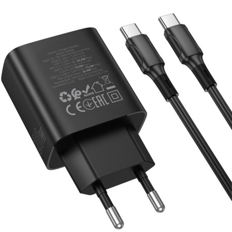 Зарядка Borofone BA96A с дисплеем PD20W+QC3.0 (1USB-A/1C) + кабель Type-C - Type-C - черная