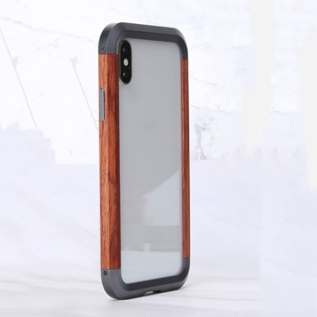 Противоударный бампер R-JUST Metal + Wood Frame на iPhone X/XS