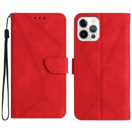 Чехол-книжка Stitching Embossed Leather для iPhone 15 Pro -красный