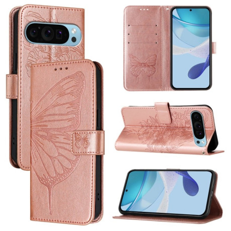 Чохол-книжка Embossed Butterfly для Google Pixel 9 Pro XL - рожеве золото