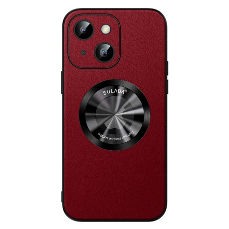 Кожаный чехол SULADA Microfiber Leather MagSafe Magnetic на iPhone 15 Plus - красный