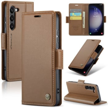 Чохол-книжка CaseMe 023 Butterfly Buckle Litchi RFID Anti-theft Leather для Samsung Galaxy S24 - коричневий