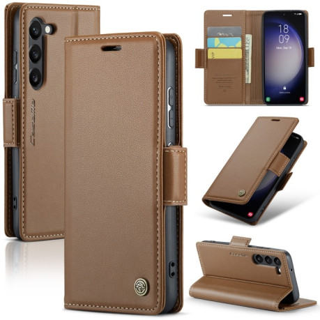 Чехол-книжка CaseMe 023 Butterfly Buckle Litchi Texture RFID Anti-theft Leather для Samsung Galaxy S24 - коричневый