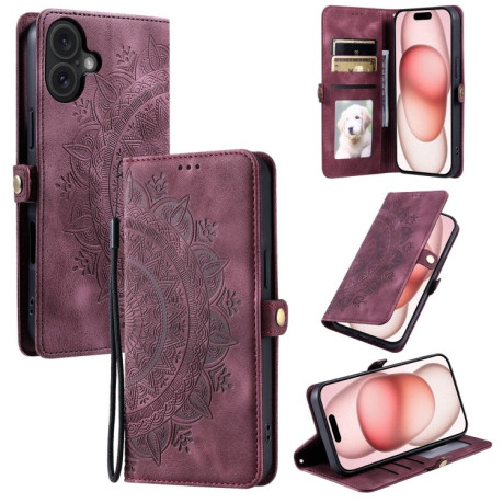 Чехол-книжка Totem Embossed Magnetic Leather для iPhone 16 Plus - винно-красный