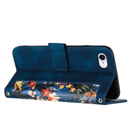 Чехол-книжка Floral Pattern Leather для iPhone 16e - синий