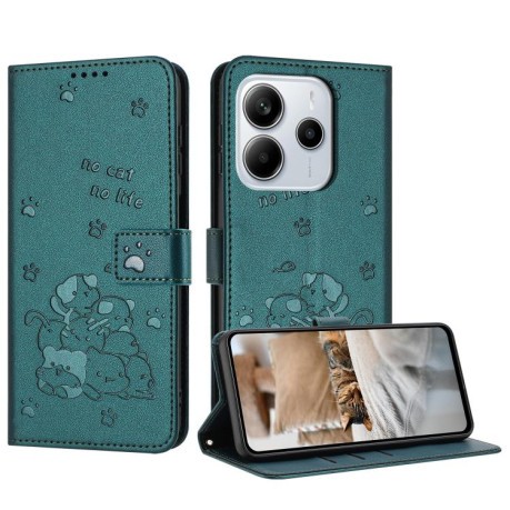 Чохол-книжка Embossed Kitten Phone Leather для Xiaomi Redmi Note 14 4G 164.84mm - зелений