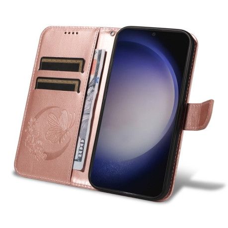 Чохол-книжка Swallowtail Butterfly Embossed Leather  для Samsung Galaxy S25+ / S24+ 5G - рожеве золото