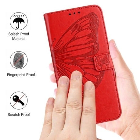 Чехол-книжка Embossed Butterfly для Realme GT 6T 5G Global - красный