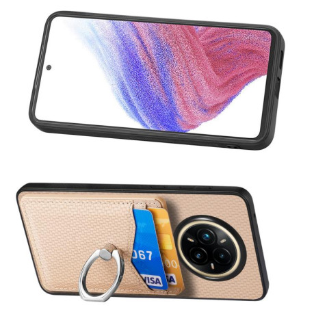 Противоударный чехол Carbon Fiber Card Wallet Ring Holder для Realme 14 Pro+ - хаки