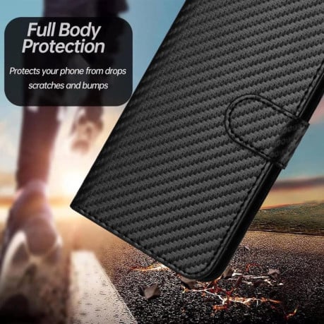 Чохол-книжка з фактурою Carbon Fiber магнітним хлястиком, ремінцем на Samsung Galaxy S25 FE 5G - чорний