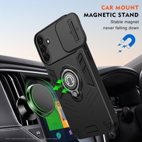 Противоударный чехол Sliding Camshield Ring Holder для Samsung Galaxy A56 - черный