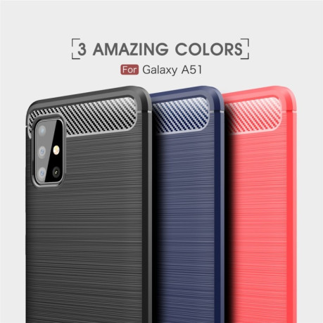Чехол Brushed Texture Carbon Fiber на Samsung Galaxy A51 - Красный