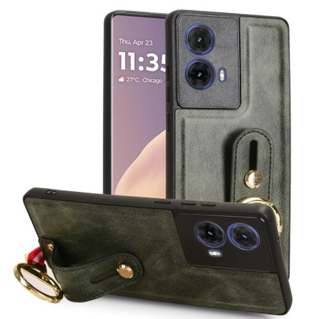 Противоударный чехол Wristband Leather Back для Motorola Moto G85 5G - зеленый