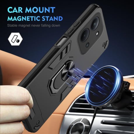 Ударозащитный чехол Metal Ring Holder на Xiaomi Redmi 15C 5G / 4G Global 171mm / Poco C85 4G - черный