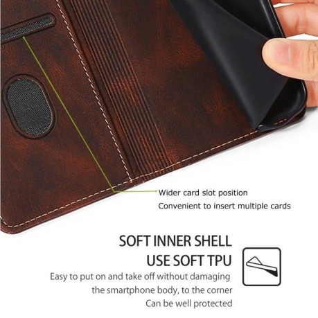 Чохол-книжка Stitching Skin Feel для OPPO Reno12 F/12 FS 5G - коричневий
