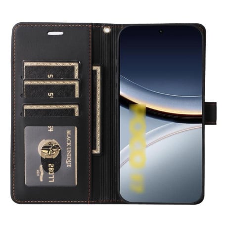 Чехол-книжка Six Card Slots Buckle Leather with Lanyard на на Xiaomi Poco F7 / Xiaomi Redmi Turbo 4 Pro - черный