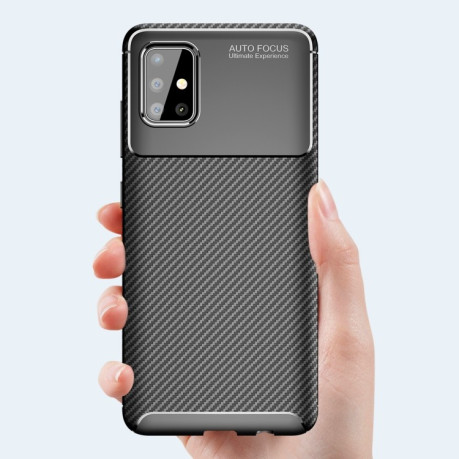Противоударный Чехол Beetle Series Carbon Fiber на Samsung Galaxy A71 - коричневый